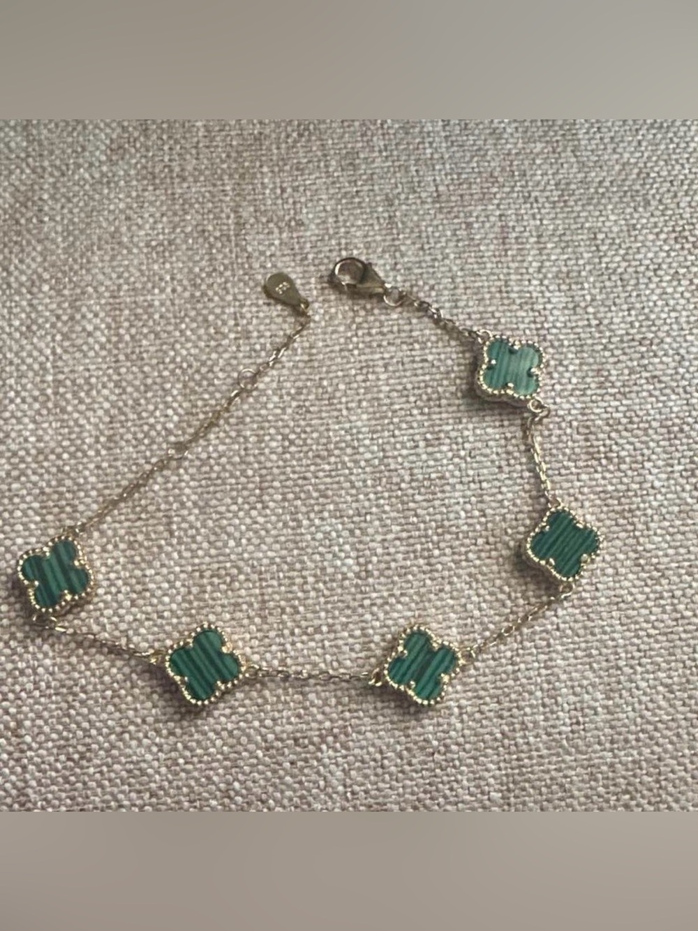 Green Clover Motif Gold Chain Bracelet - Women's Jewelry